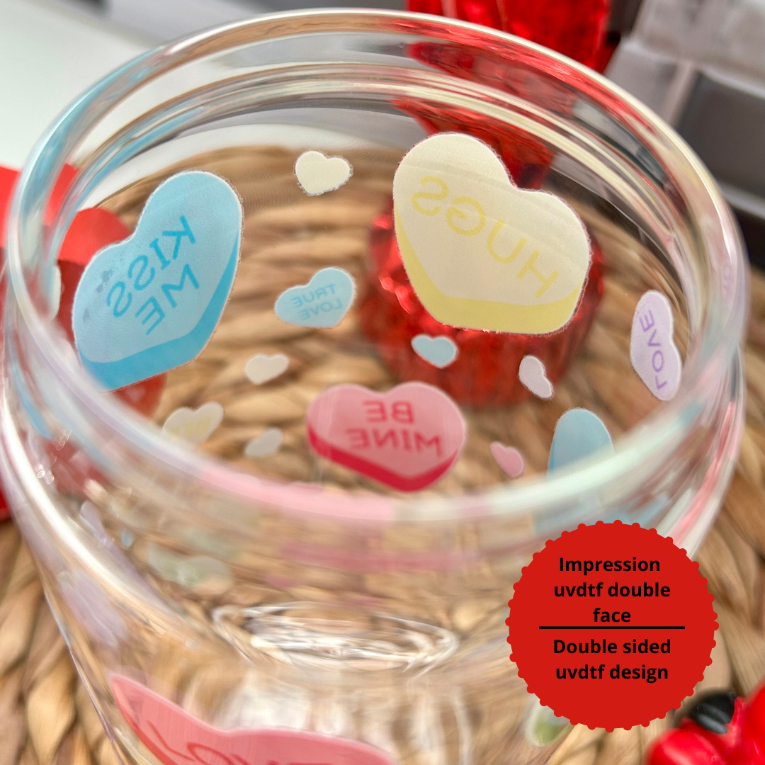 Candy Hearts Glass cup with Messages, Valentine's Day Gift