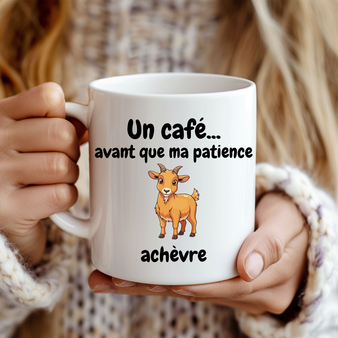 Citation drôle café avec jeu de mots chèvre sur tasse