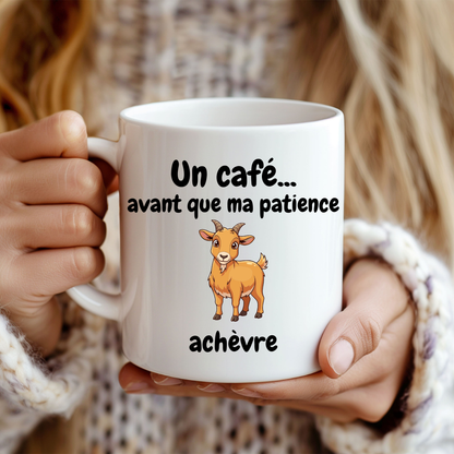 Citation drôle café avec jeu de mots chèvre sur tasse