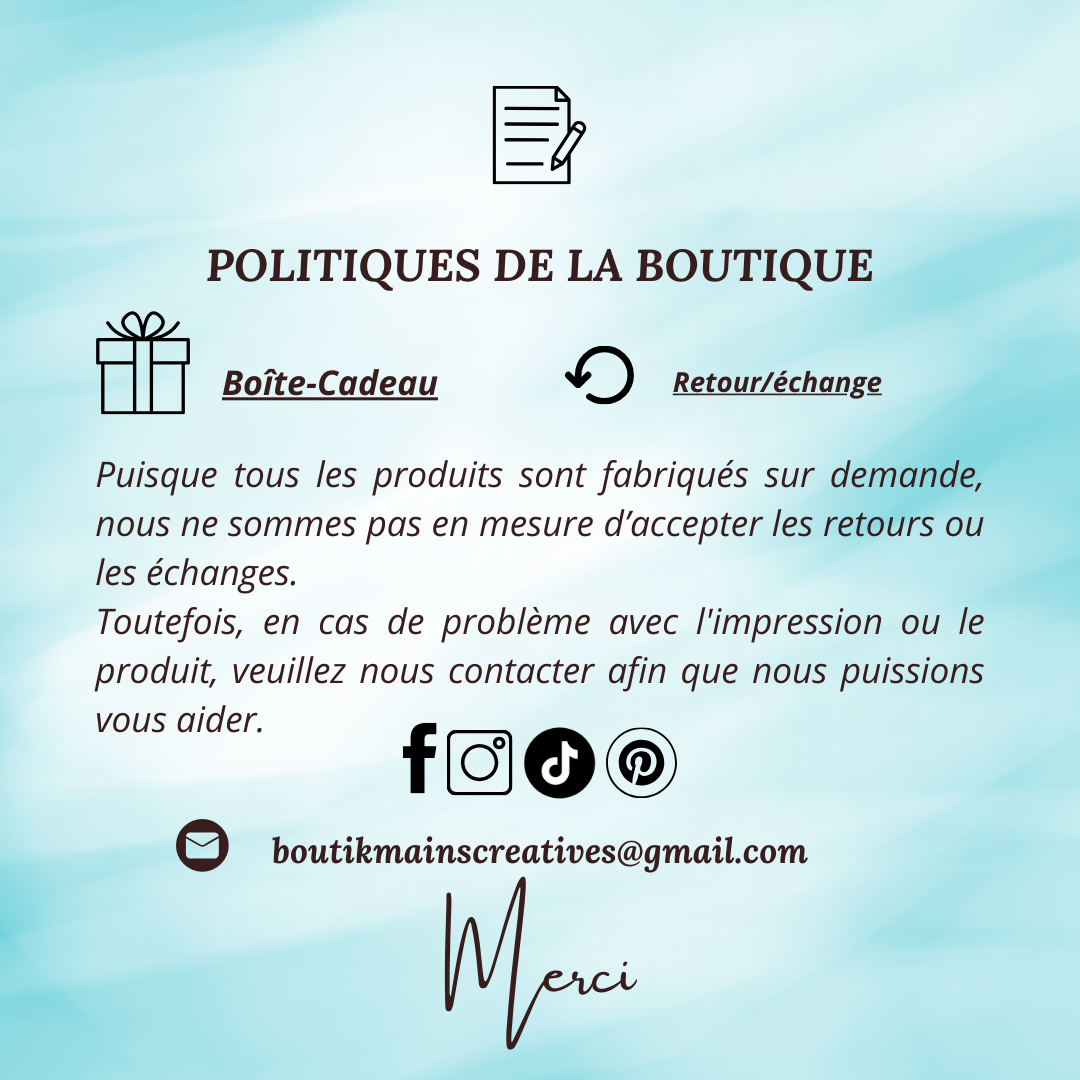 Fiche des politiques de la boutique et des réseaux sociaux
