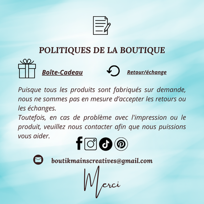Fiche des politiques de la boutique et des réseaux sociaux
