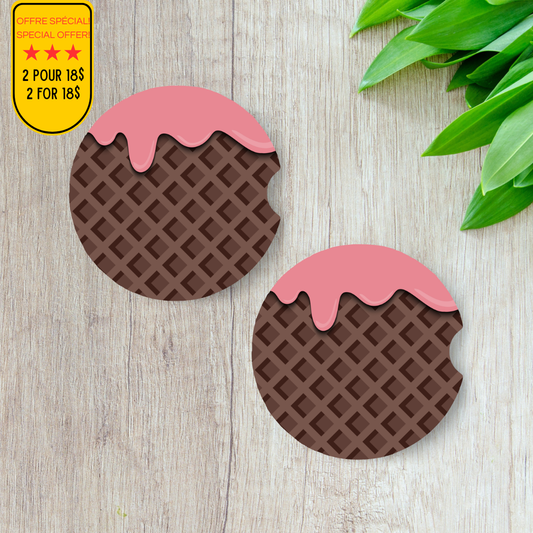 Sous-verres pour auto motif crème glacée aux fraises, cadeau pour amoureux des cornets