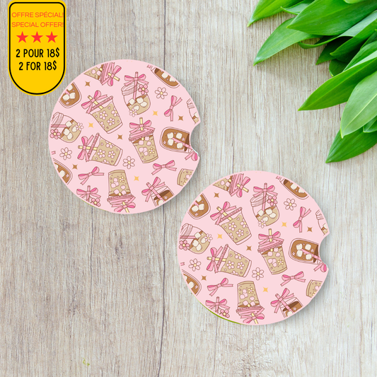 Ensemble de sous-verres pour auto café glacé coquette, Accessoire coquette pour voiture