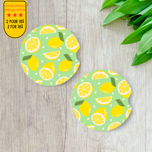 Sous-verres motif citron frais pour auto, accessoire pour voiture
