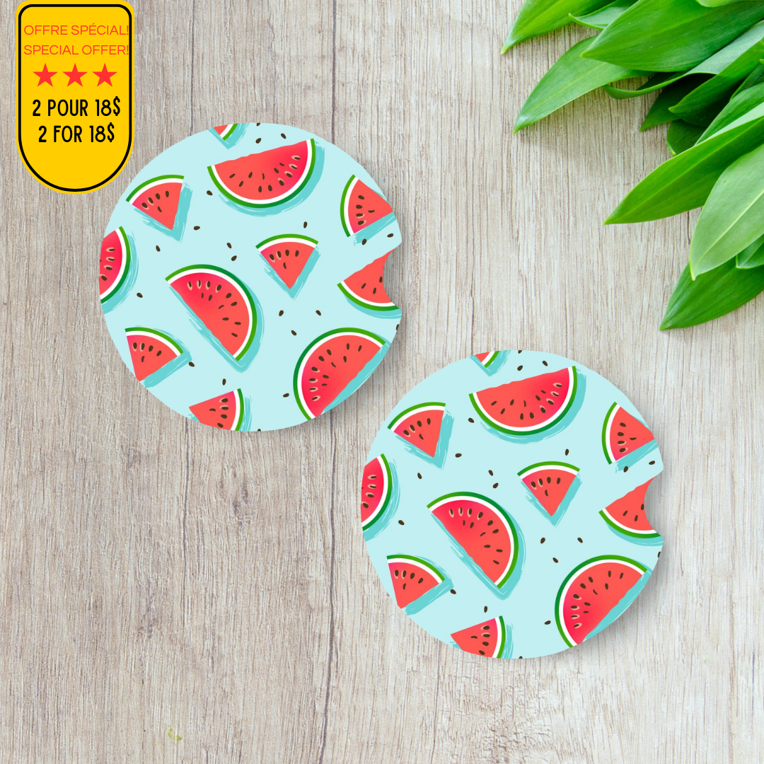 Sous-verres melon d'eau pour voiture, Cadeau pour amoureux des pastèques