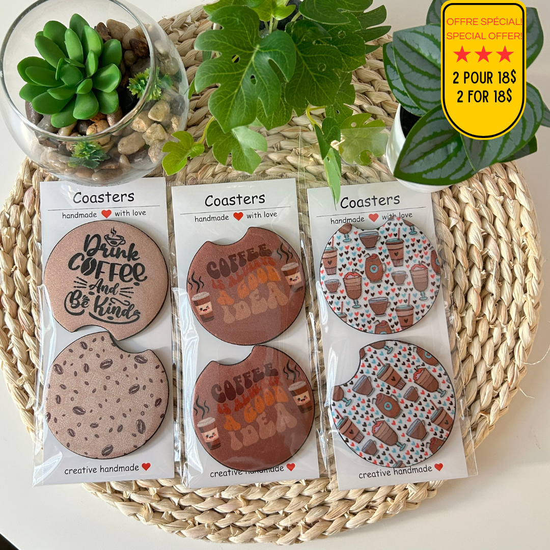 Sous-verres avec design café pour auto, accessoires pour porte-gobelets de voiture
