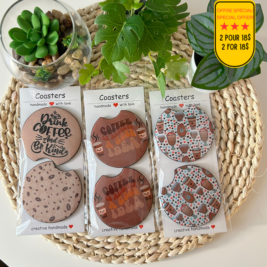 Sous-verres avec design café pour auto, accessoires pour porte-gobelets de voiture