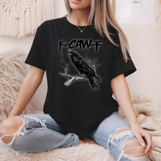 T-shirt noir avec un imprimé de corbeau avec citation ''F-CAW-F – chandail unisexe doux et confortable– Boutik Mains    
Créatives.