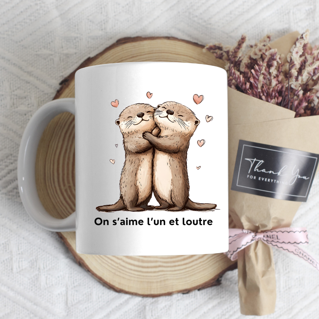 Mug amour avec illustration de loutres mignonnes et texte humoristique romantique