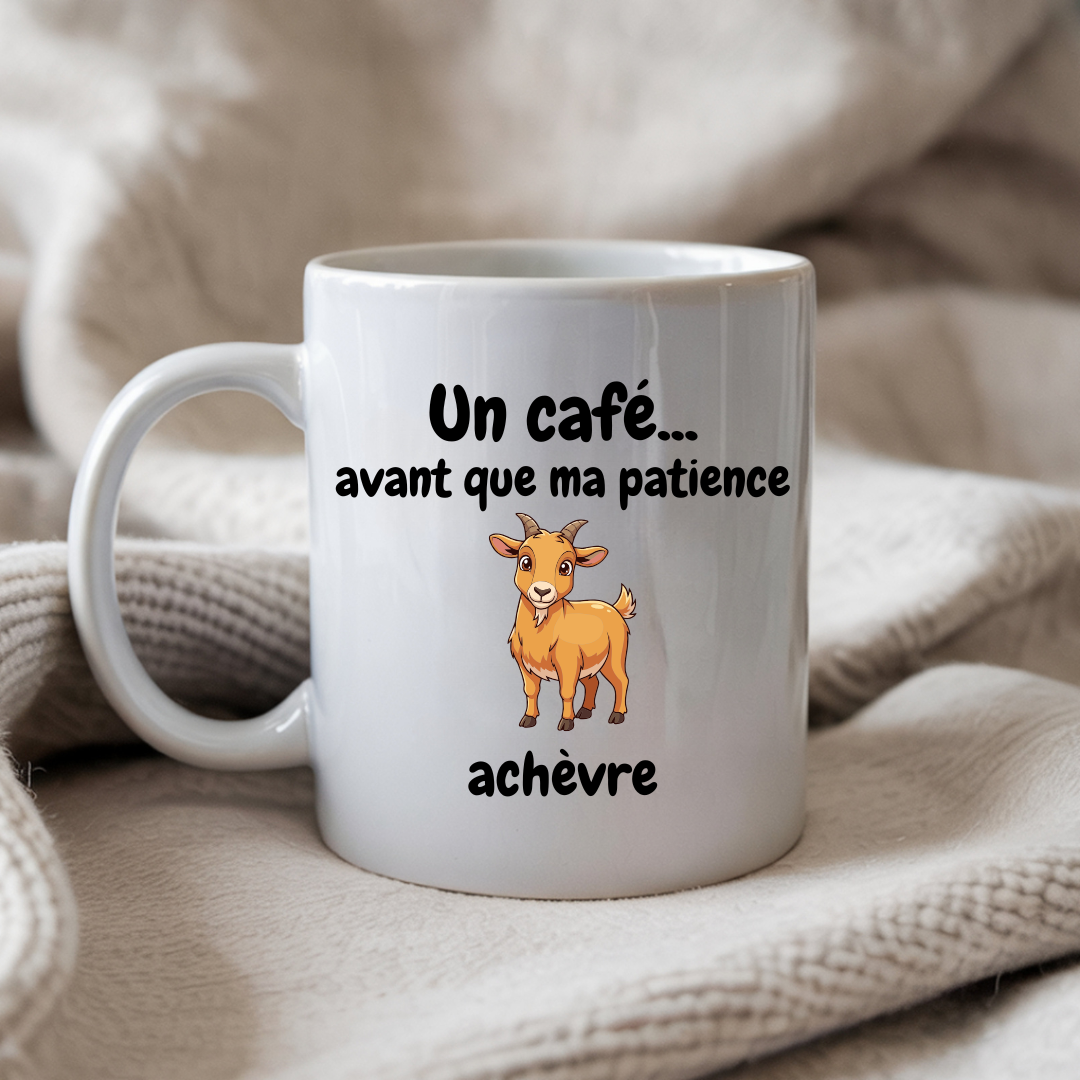 Citation drôle café avec jeu de mots chèvre sur tasse