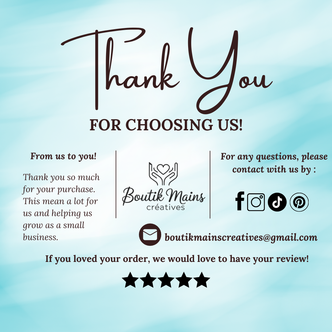 Thank you message for shopping at Boutik Mains Créatives