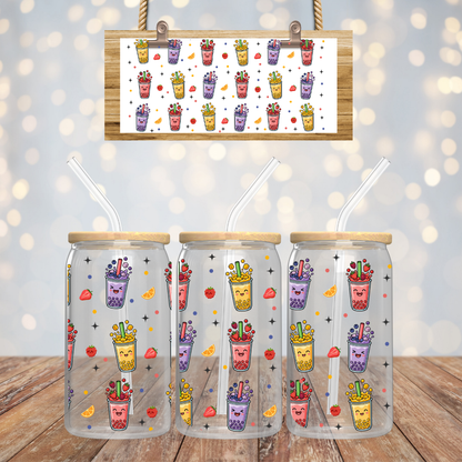 verre Libbey 16 oz montrant le motif complet de différents verres de thé à bulles colorés
