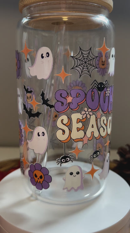 Verre à café glacé fantômes spooky , Verre à café fantômes spooky season, Tasse en verre fantômes d'Halloween, Gobelet marguerite et fantôme