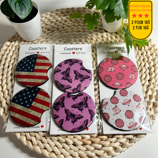 Sous-verres pour auto Drapeau Américain, Cowgirl, Papillons, Accessoires pour auto